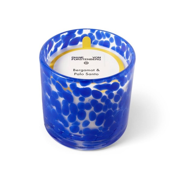 2 NEW Diane Von Furstenberg Dot Glass Blue Bergamot & Palo Santo Candles - Picture 1 of 3